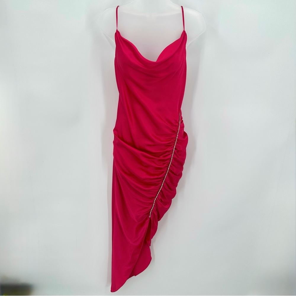 Cinq a Sept Dress 100% Silk EMILIA Draped Spaghetti Strap Satin Sz 2 Raspberry - Picture 2 of 13